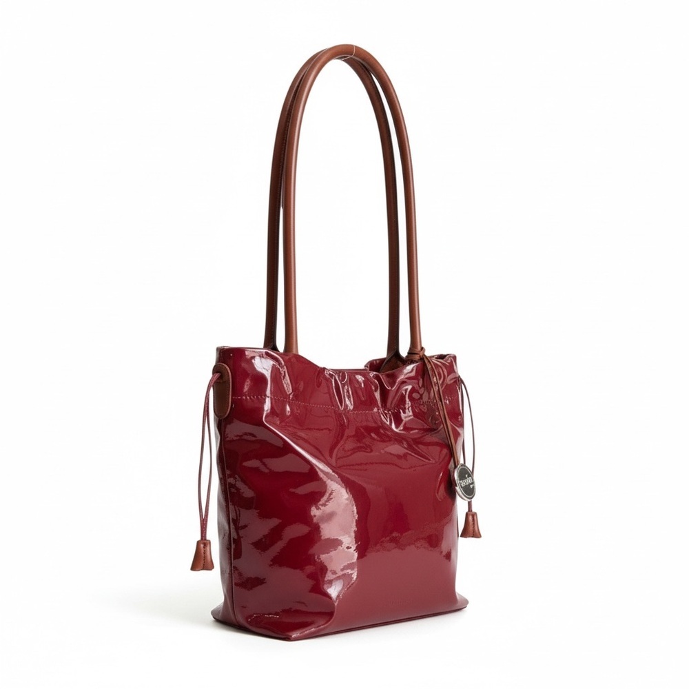 FURLA Red Patent Leather Tote Bag Italian Luxury Shoulder Bag ✨ - Picture 10 of 10